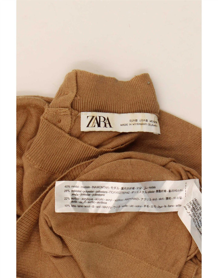 Zara Womens Turtle Neck Jumper Sweater UK 10 Small Brown Modal