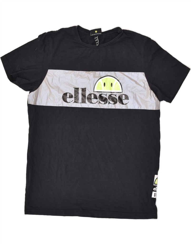 ELLESSE Mens Graphic T-Shirt Top Medium Black Colourblock Cotton | Vintage Ellesse | Thrift | Second-Hand Ellesse | Used Clothing | Messina Hembry 