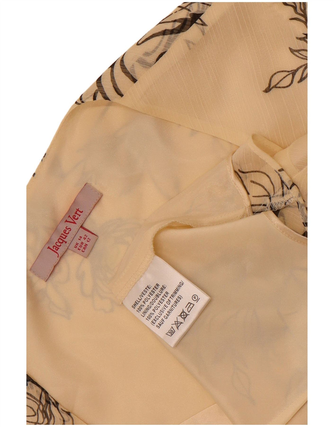 Jacques Vert Womens Blouse Top UK 14 Large Off White Floral Polyester