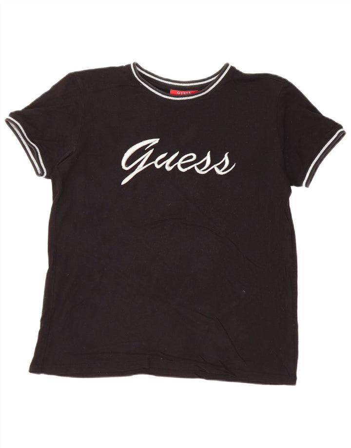 GUESS Womens Oversized Graphic T-Shirt Top UK 6 XS Black