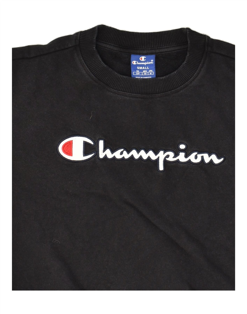 CHAMPION Womens Graphic Sweatshirt Jumper UK 10 Small Black Cotton | Vintage Champion | Thrift | Second-Hand Champion | Used Clothing | Messina Hembry 