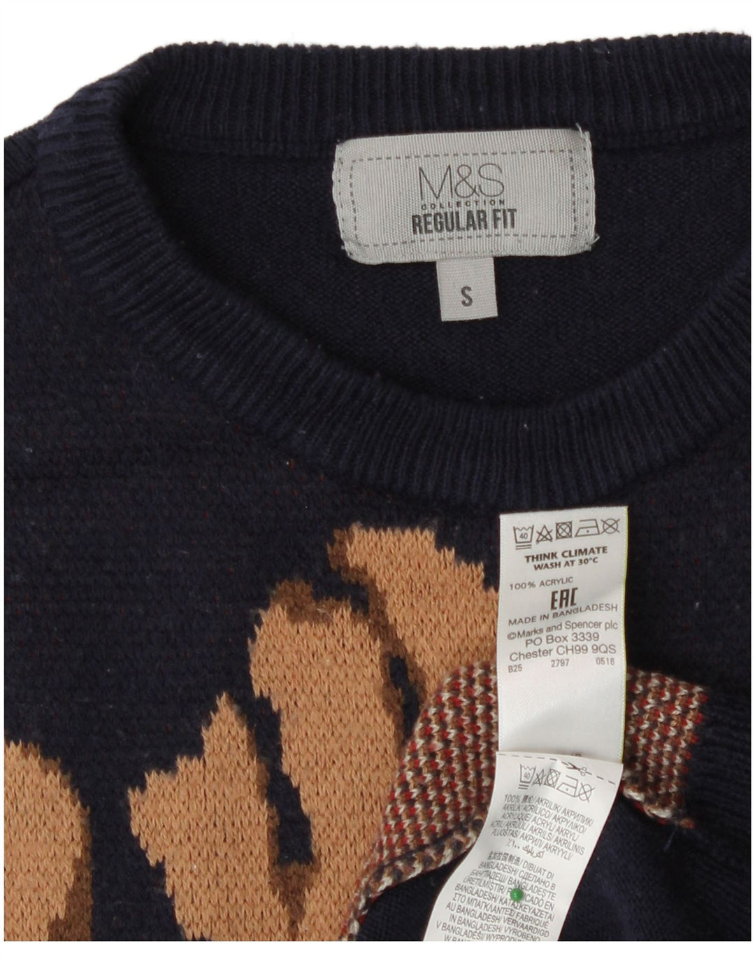 Marks & Spencer Womens Graphic Crew Neck Jumper Sweater UK 10 Small Navy Bl
