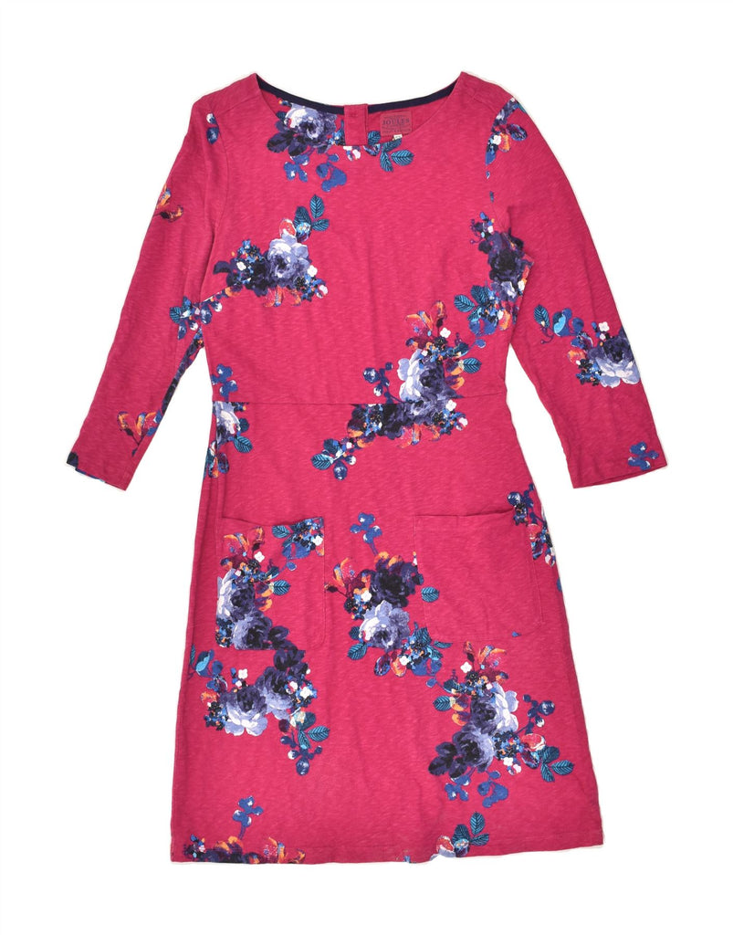 JOULES Womens 3/4 Sleeve Basic Dress UK 12 Medium Pink Floral Cotton | Vintage Joules | Thrift | Second-Hand Joules | Used Clothing | Messina Hembry 