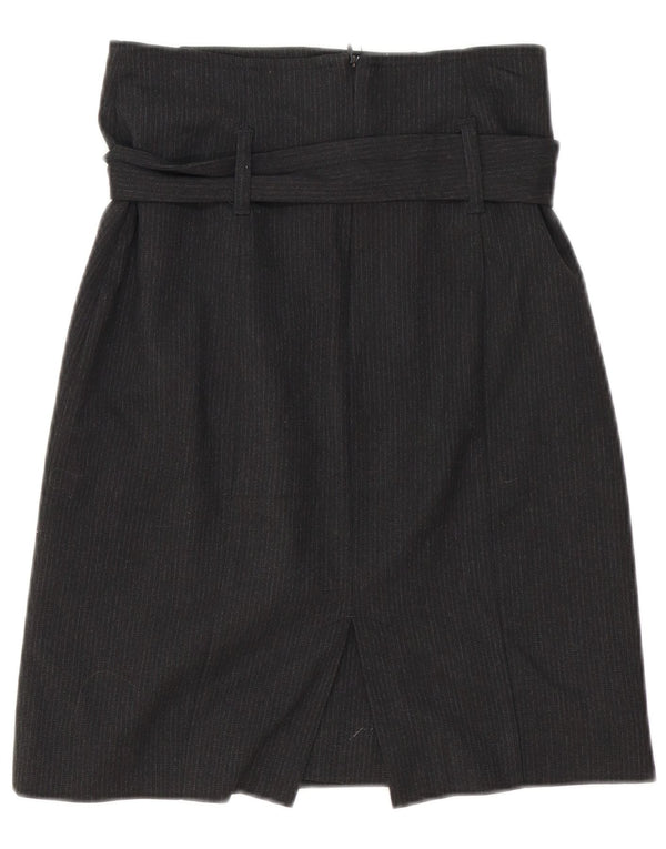 Benetton Womens Belted Pencil Skirt IT 40 Small W28 Grey Pinstripe