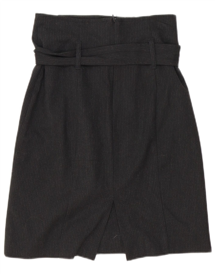 Benetton Womens Belted Pencil Skirt IT 40 Small W28 Grey Pinstripe