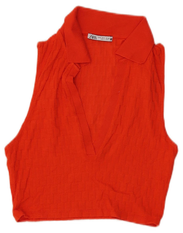Zara Womens Crop Sleeveless Polo Shirt UK 8 Small Orange