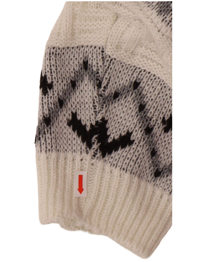 VINTAGE Mens Crew Neck Jumper Sweater Large White Fair Isle