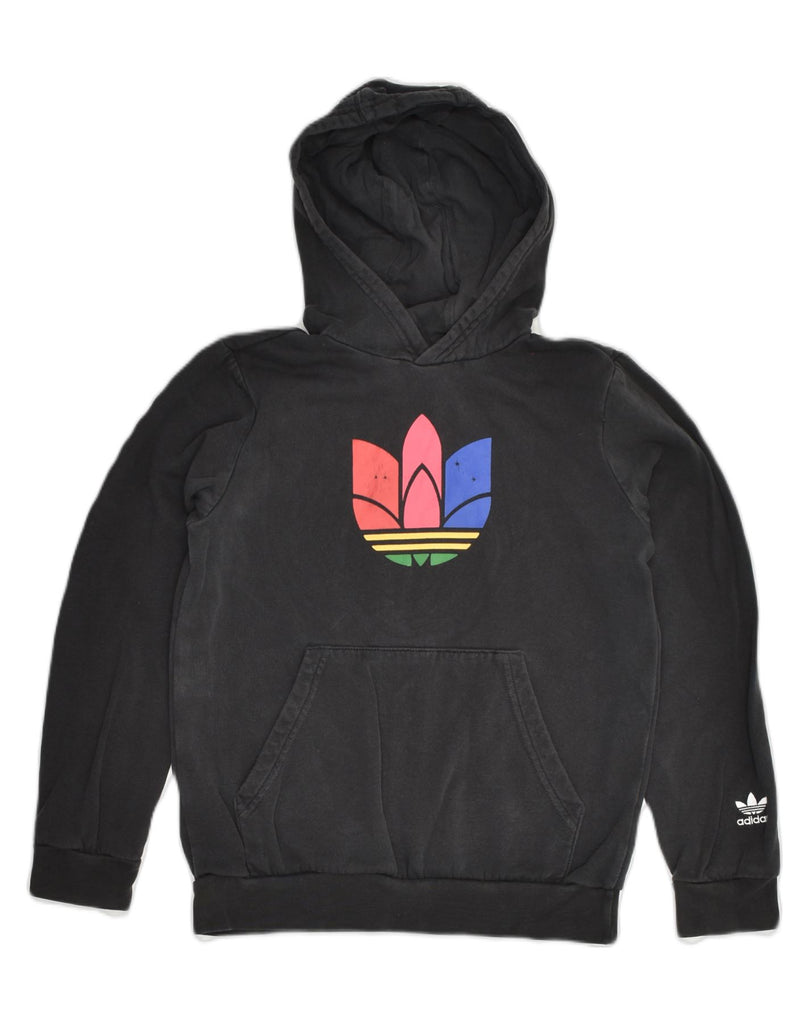 ADIDAS Girls Graphic Hoodie Jumper 10-11 Years Black Cotton | Vintage Adidas | Thrift | Second-Hand Adidas | Used Clothing | Messina Hembry 