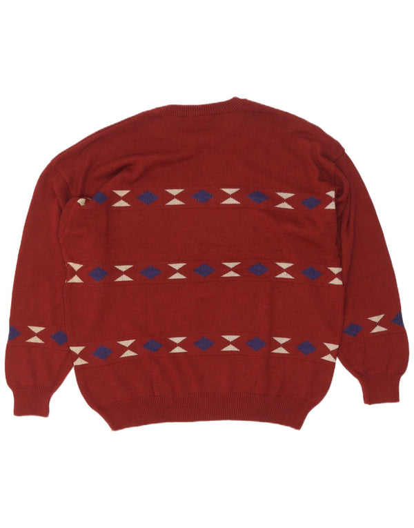 Vintage Mens Crew Neck Jumper Sweater IT 54 XL Red Geometric Cotton