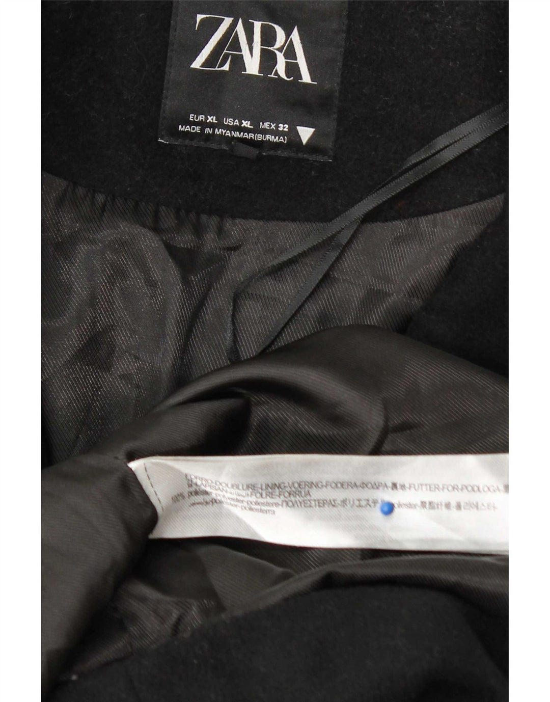 Zara Womens Loose Fit Double Breasted Coat UK 18 XL Black