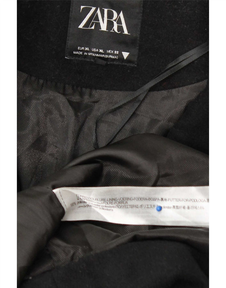 Zara Womens Loose Fit Double Breasted Coat UK 18 XL Black