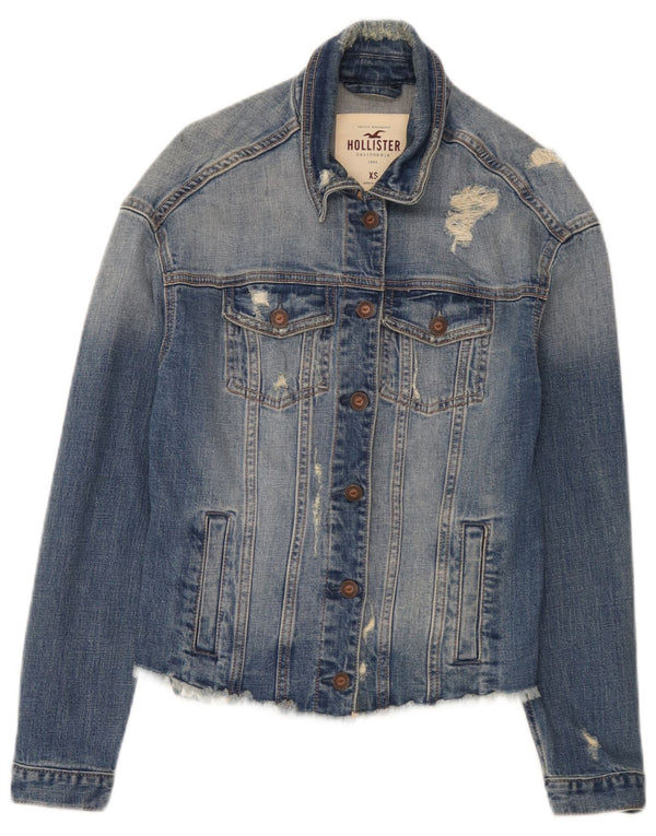 Hollister Womens Distressed Denim Jacket UK 6 XS Blue Cotton