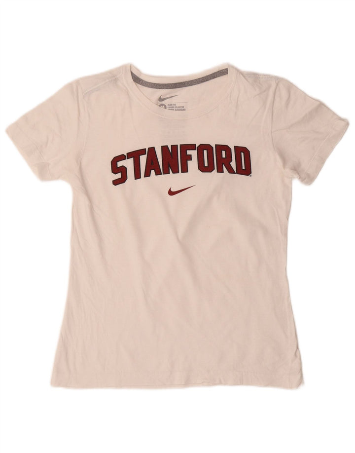 NIKE Womens Stanford Slim Fit Graphic T-Shirt Top UK 12 Medium White