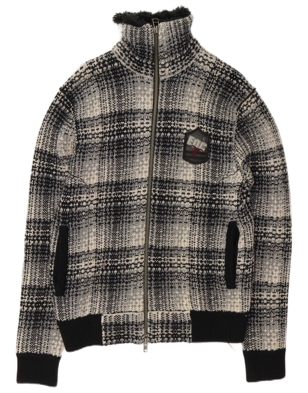 EDC Womens Cardigan Sweater UK 16 Large Black Check Lambswool