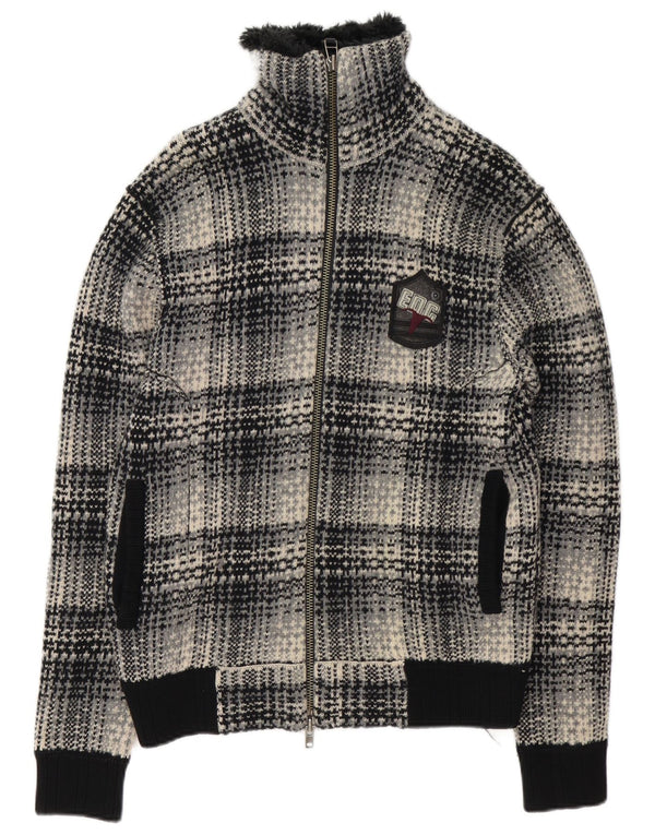 EDC Womens Cardigan Sweater UK 16 Large Black Check Lambswool