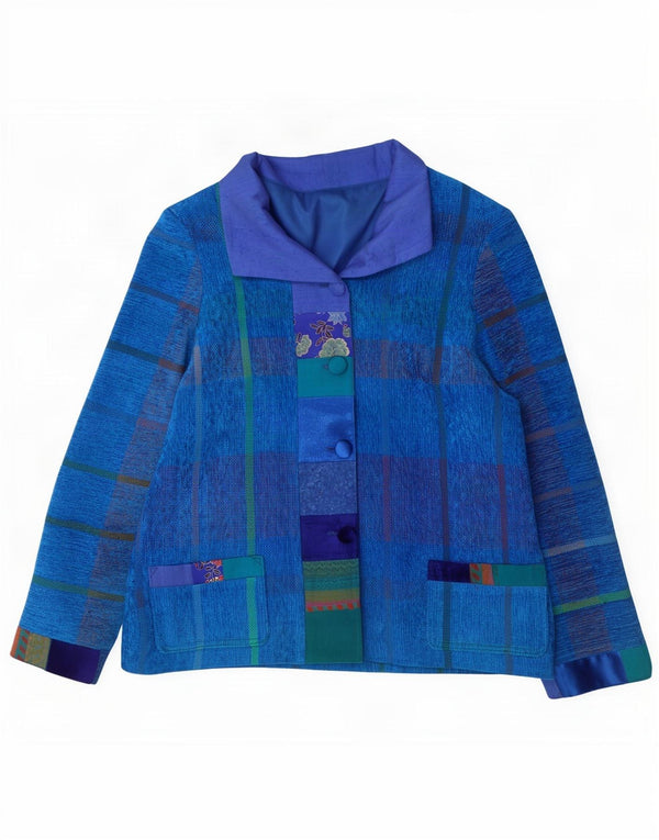 Vintage Womens 4 Button Blazer Jacket UK 14 Medium Blue Striped