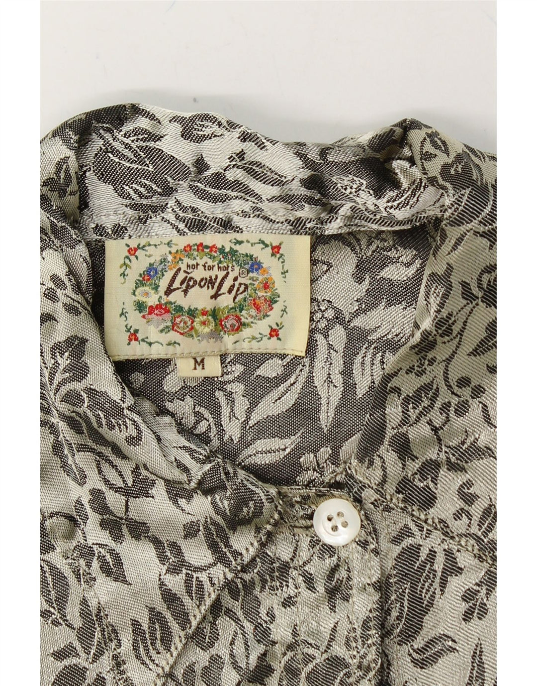 VINTAGE Womens Shirt Blouse UK 14 Medium Grey Floral Viscose Vintage Vintage and Second-Hand Vintage from Messina Hembry 