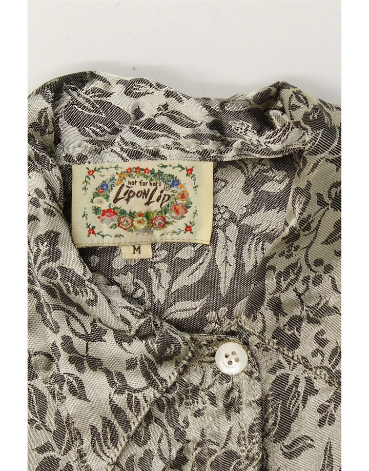VINTAGE Womens Shirt Blouse UK 14 Medium Grey Floral Viscose Vintage Vintage and Second-Hand Vintage from Messina Hembry 