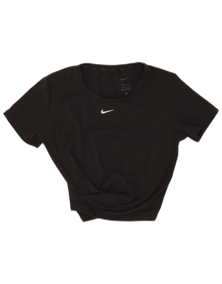 Nike Womens Dri Fit Crop T-Shirt Top UK 10 Small Black Polyester