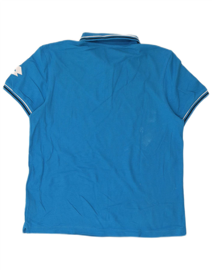 Lotto Mens Polo Shirt Large Blue Striped Cotton