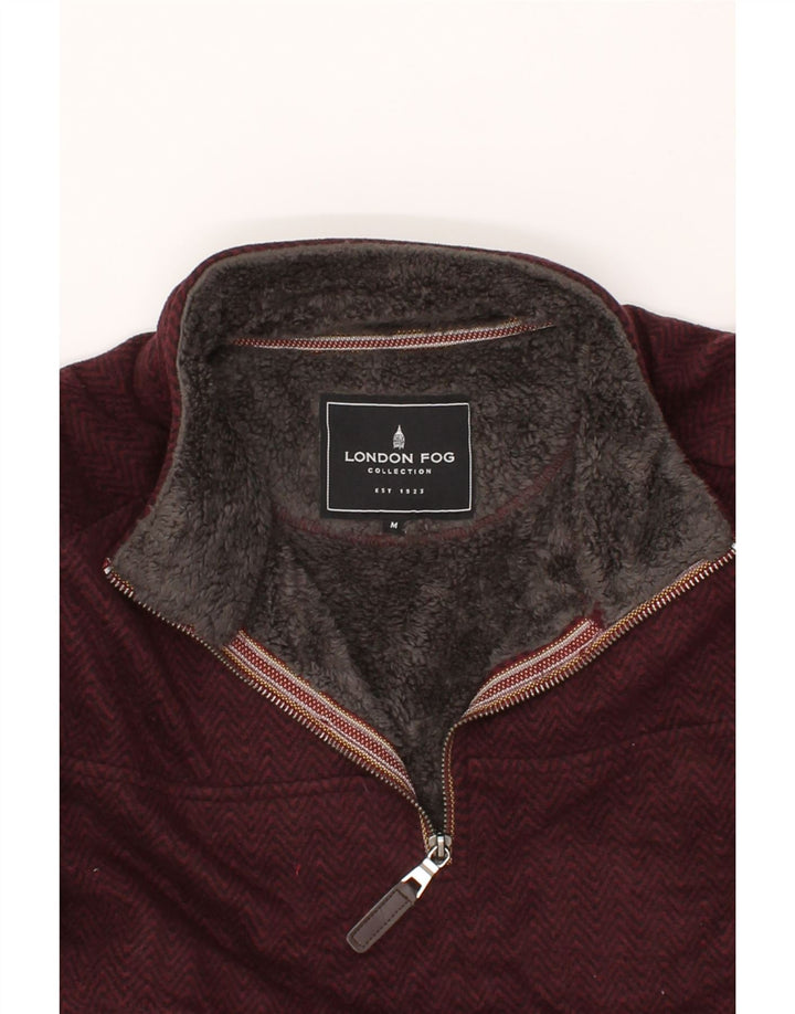 LONDON FOG Mens Zip Neck Sweatshirt Jumper Medium Maroon Chevron Polyester Vintage London Fog and Second-Hand London Fog from Messina Hembry 