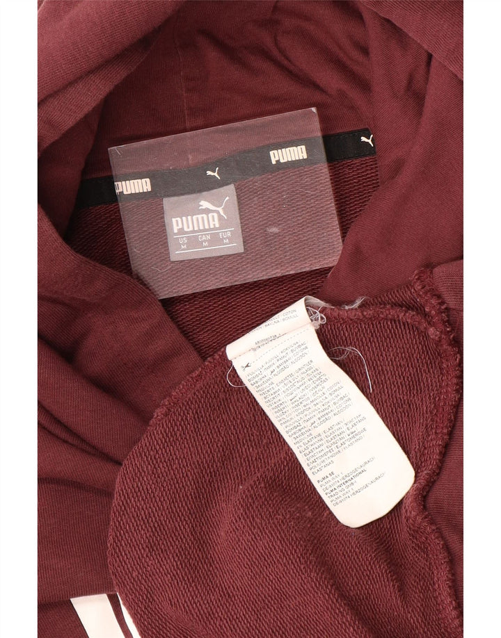 PUMA Womens Graphic Hoodie Jumper UK 14 Medium Burgundy Cotton