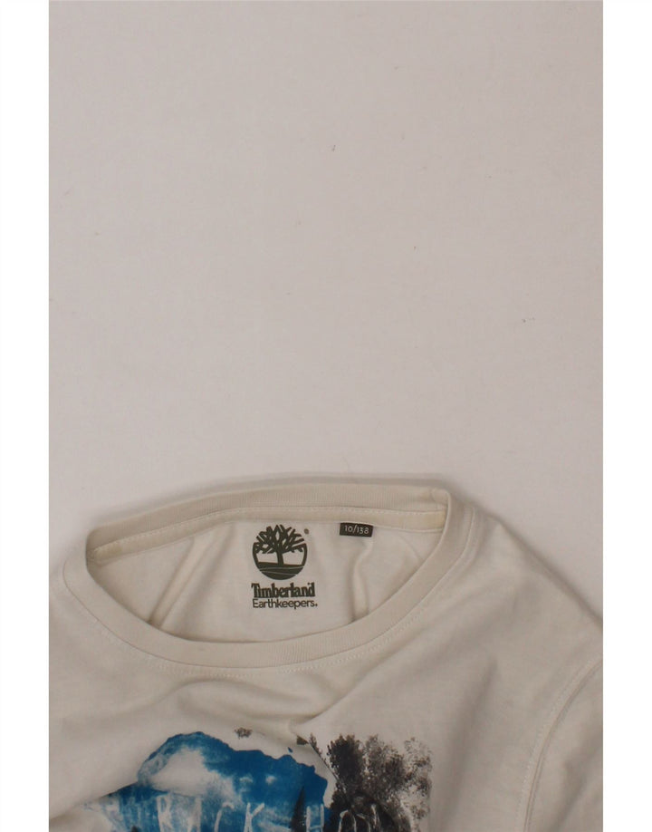 TIMBERLAND Boys Earthkeepers Graphic Top Long Sleeve 9-10 Years White Vintage Timberland and Second-Hand Timberland from Messina Hembry 