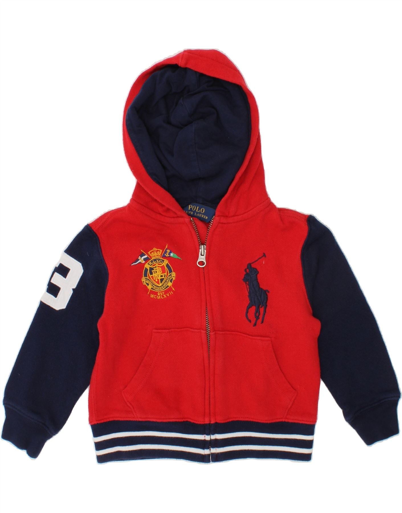 POLO RALPH LAUREN Baby Boys Graphic Zip Hoodie Sweater 18 24 Months Red