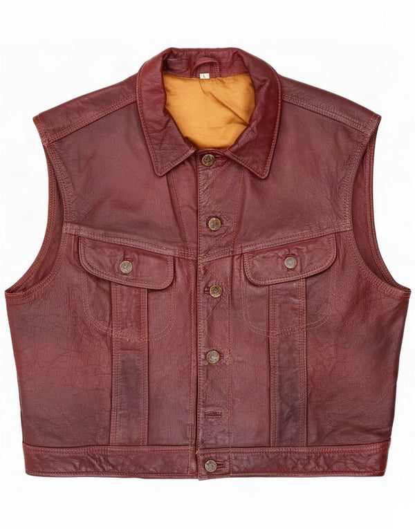 Conbipel Mens Leather Gilet UK 40 Large Burgundy