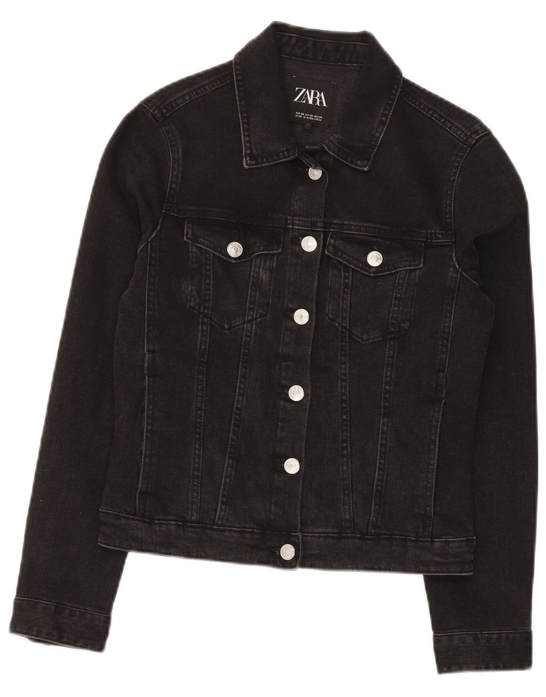 Zara Womens Denim Jacket UK 6 XS Black Cotton