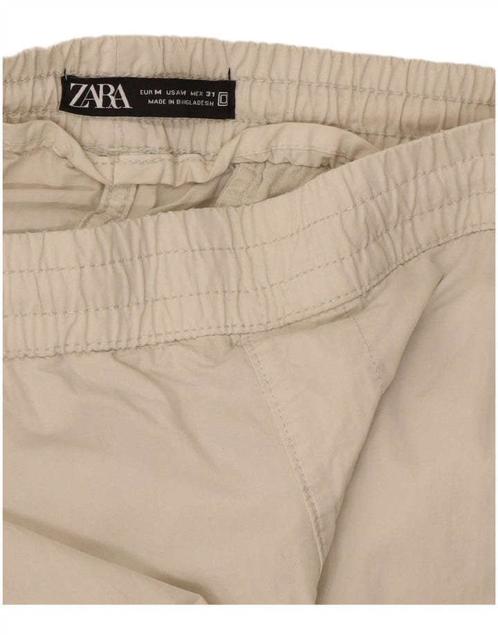 Zara Womens Straight Cargo Trousers Medium W31 L29 Beige Cotton