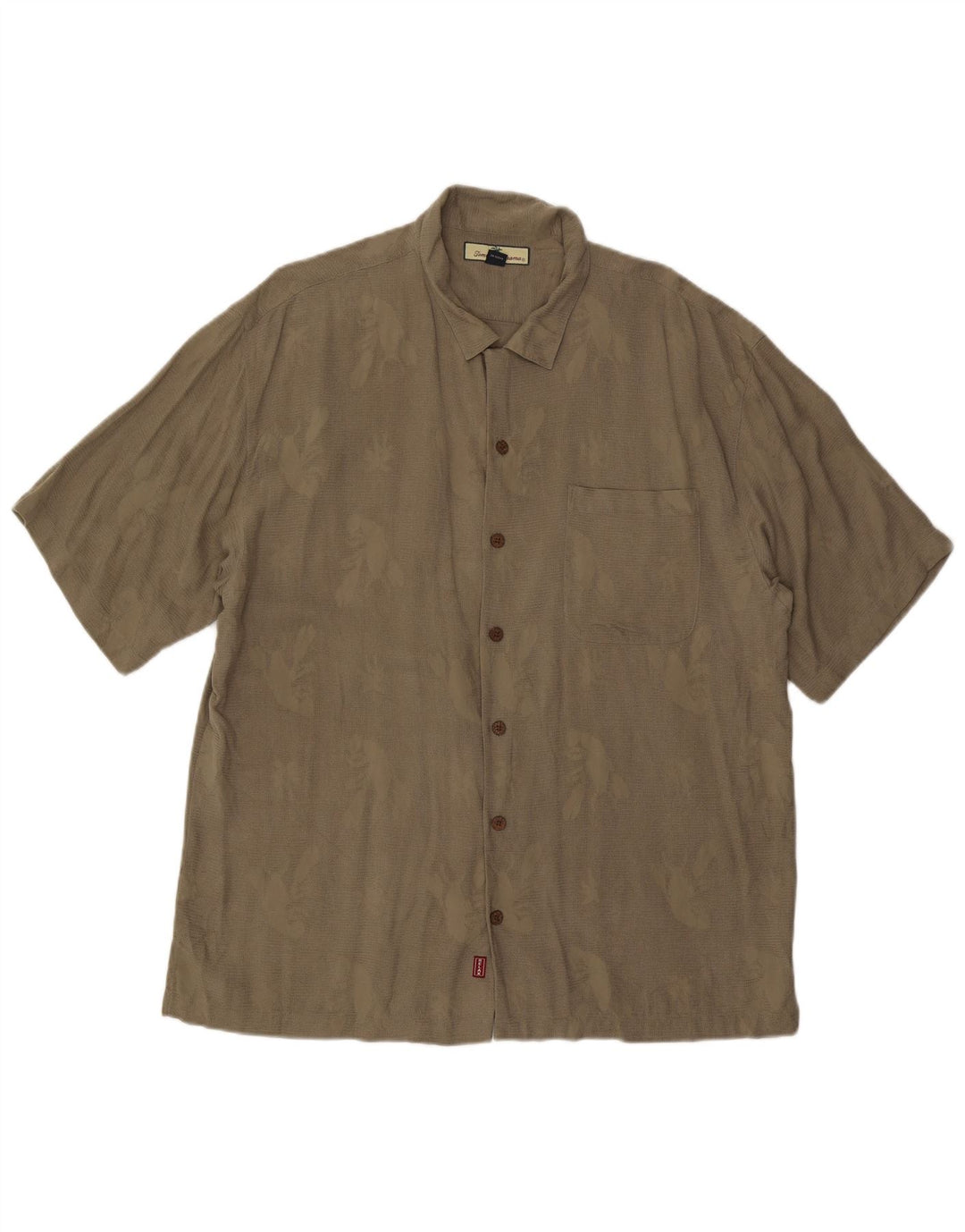 Tommy Hilfiger Mens Abstract Pattern Short Sleeve Shirt XL Khaki Silk