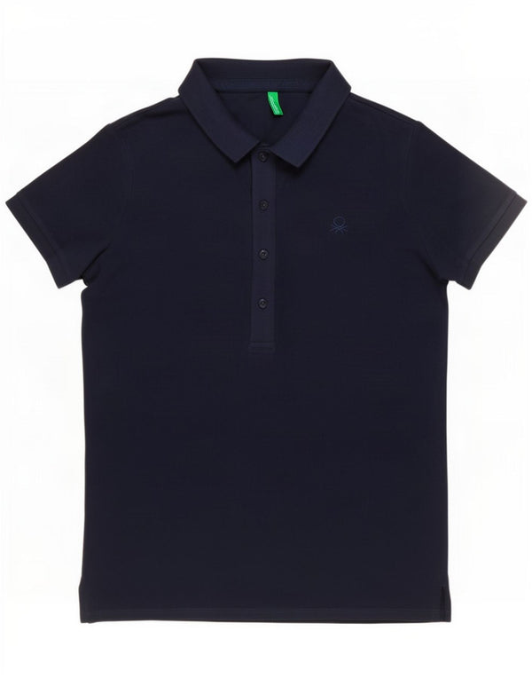 Benetton Womens Polo Shirt UK 14 Medium Navy Blue Cotton