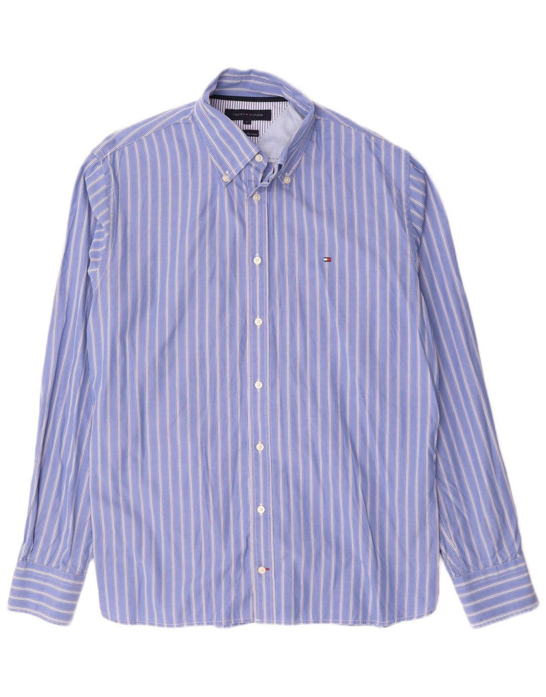 TOMMY HILFIGER Mens Shirt Large Blue Striped Cotton
