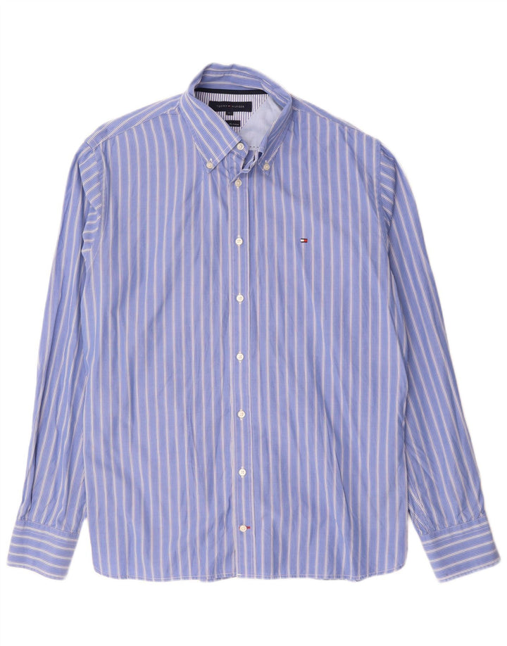 TOMMY HILFIGER Mens Shirt Large Blue Striped Cotton