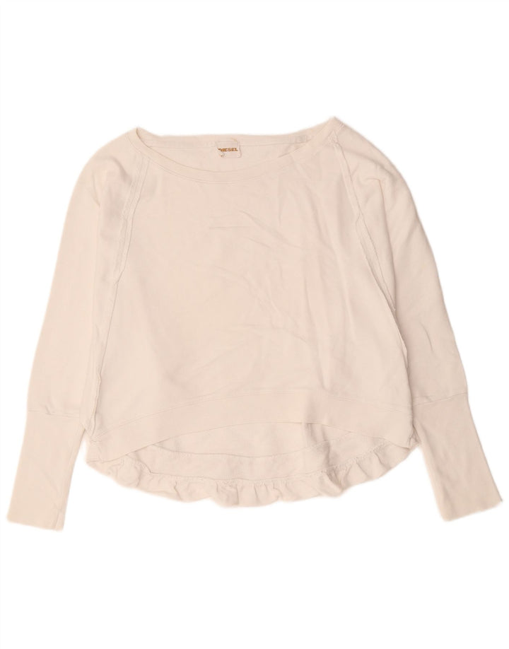 Diesel Womens Oversized Sweatshirt Jumper UK 14 Medium White Cotton