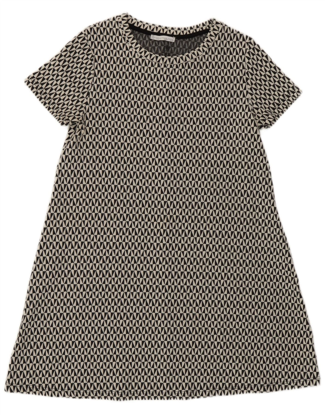 Zara Womens A-Line Dress UK 12 Medium Black Geometric Cotton