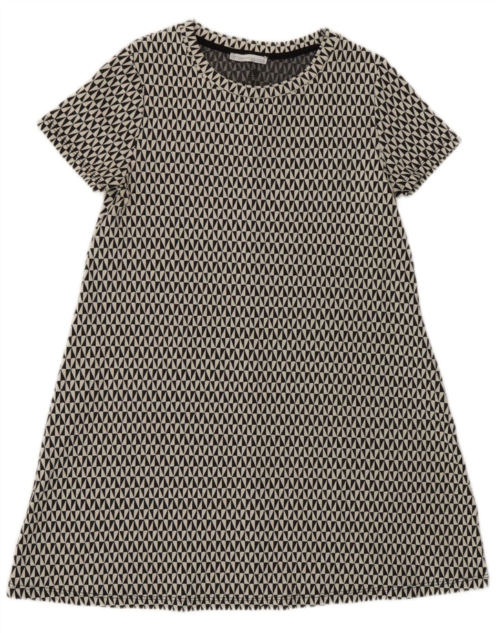 Zara Womens A-Line Dress UK 12 Medium Black Geometric Cotton
