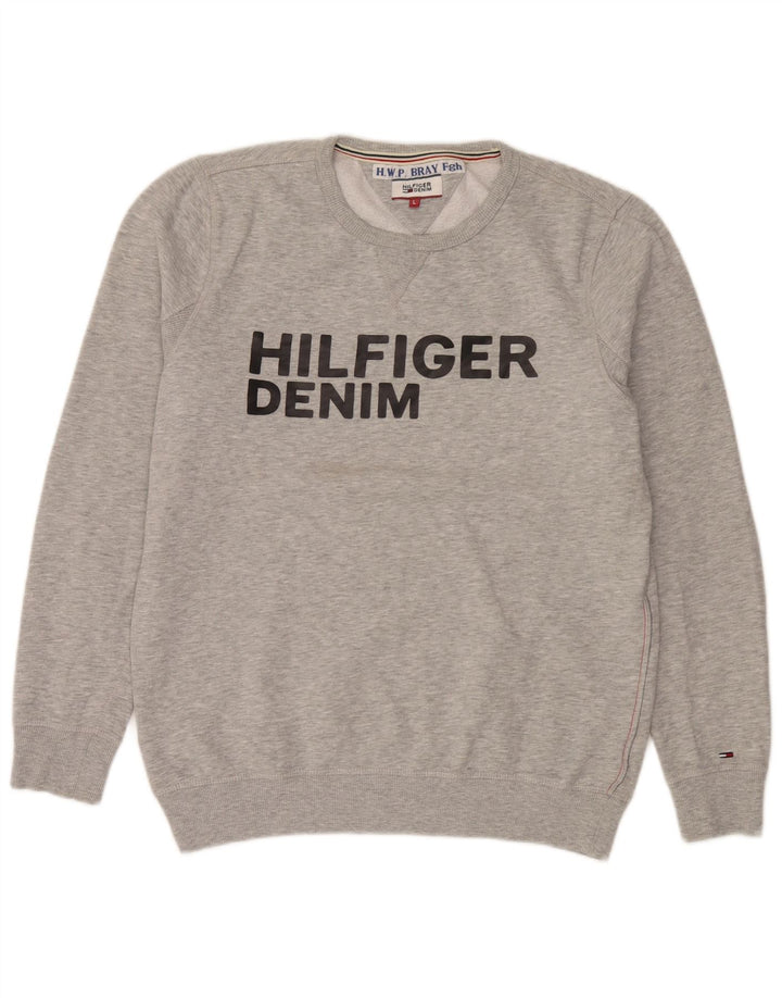 Tommy Hilfiger Mens Graphic Sweatshirt Jumper Large Grey Cotton
