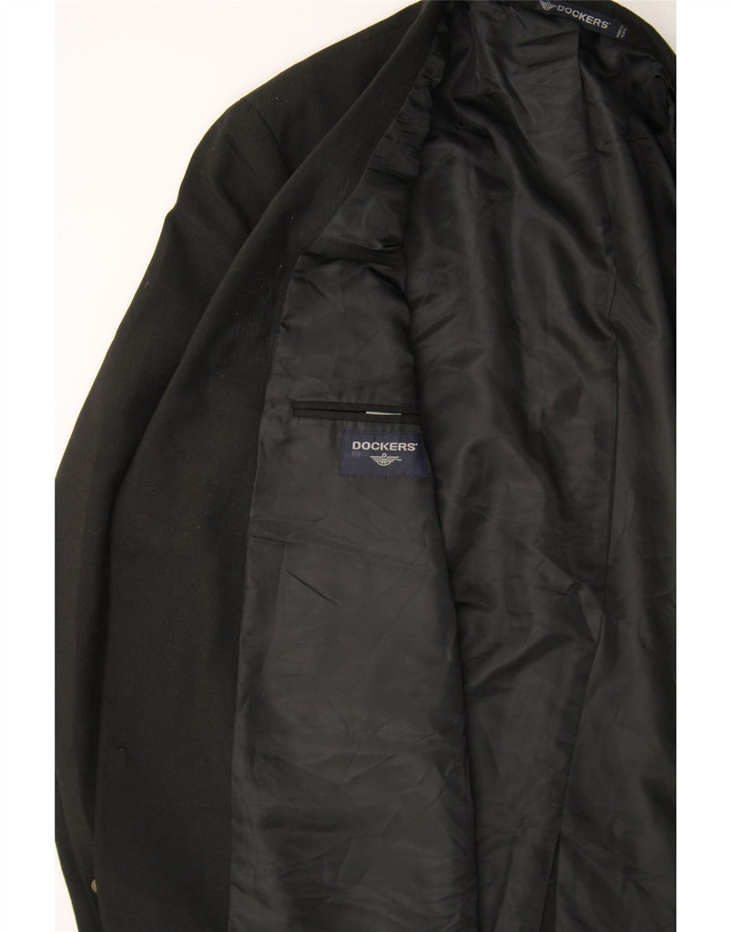 DOCKERS Mens 2 Button Blazer Jacket UK 42 XL Black Polyester Vintage Dockers and Second-Hand Dockers from Messina Hembry 