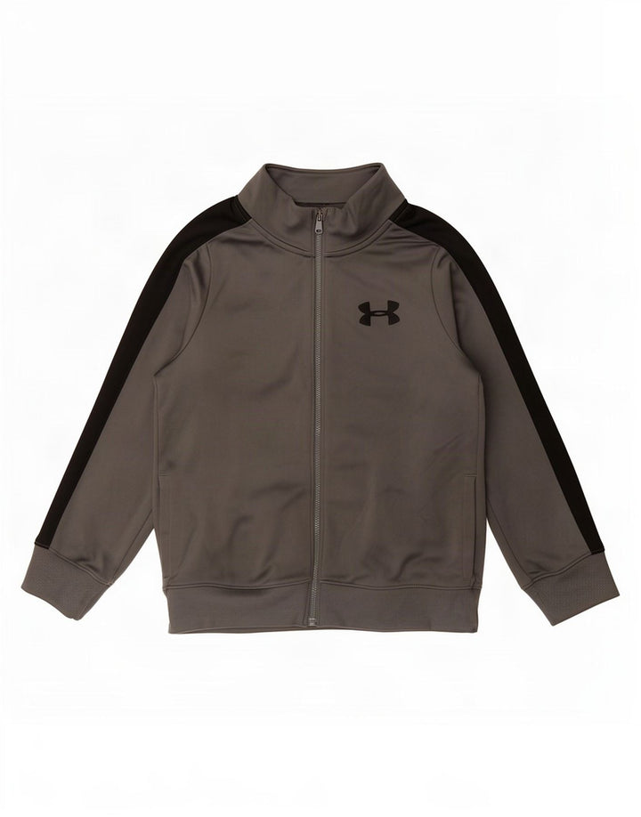 Under Armour Boys Tracksuit Top Jacket 7-8 Years Small Grey Colourblock