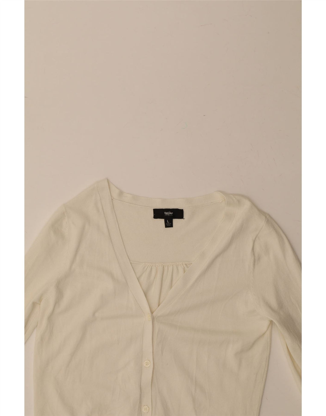 MOSSIMO Womens 3/4 Sleeve Cardigan Sweater UK 14 Large Beige Rayon Vintage Mossimo and Second-Hand Mossimo from Messina Hembry 
