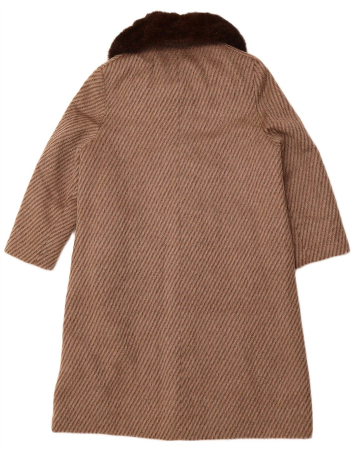 PELLICCERIA Womens Overcoat UK 14 Large Beige Striped New Wool