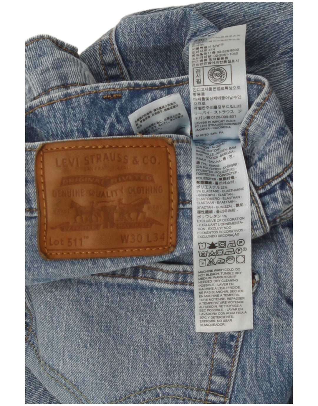 Levi's Mens 511 Slim Jeans W30 L34 Blue Cotton
