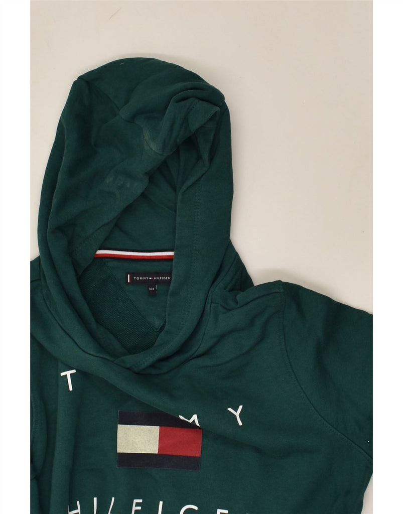 TOMMY HILFIGER Boys Graphic Hoodie Jumper 13-14 Years Green Cotton | Vintage Tommy Hilfiger | Thrift | Second-Hand Tommy Hilfiger | Used Clothing | Messina Hembry 