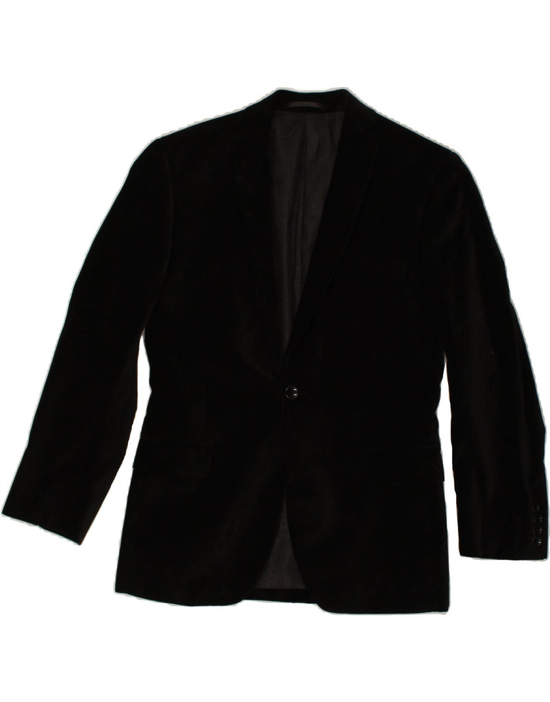 VINTAGE Mens 1 Button Blazer Jacket IT 46 Small Black Cotton Vintage Vintage and Second-Hand Vintage from Messina Hembry 