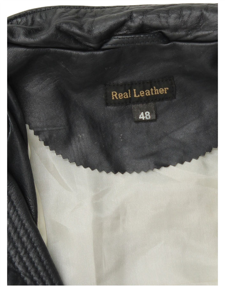 Vintage Womens Leather Jacket IT 48 XL Navy Blue Leather