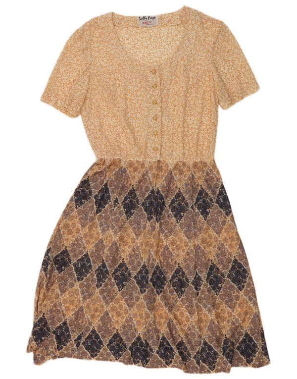 Vintage Womens Maxi Dress UK 16 Large Beige Floral