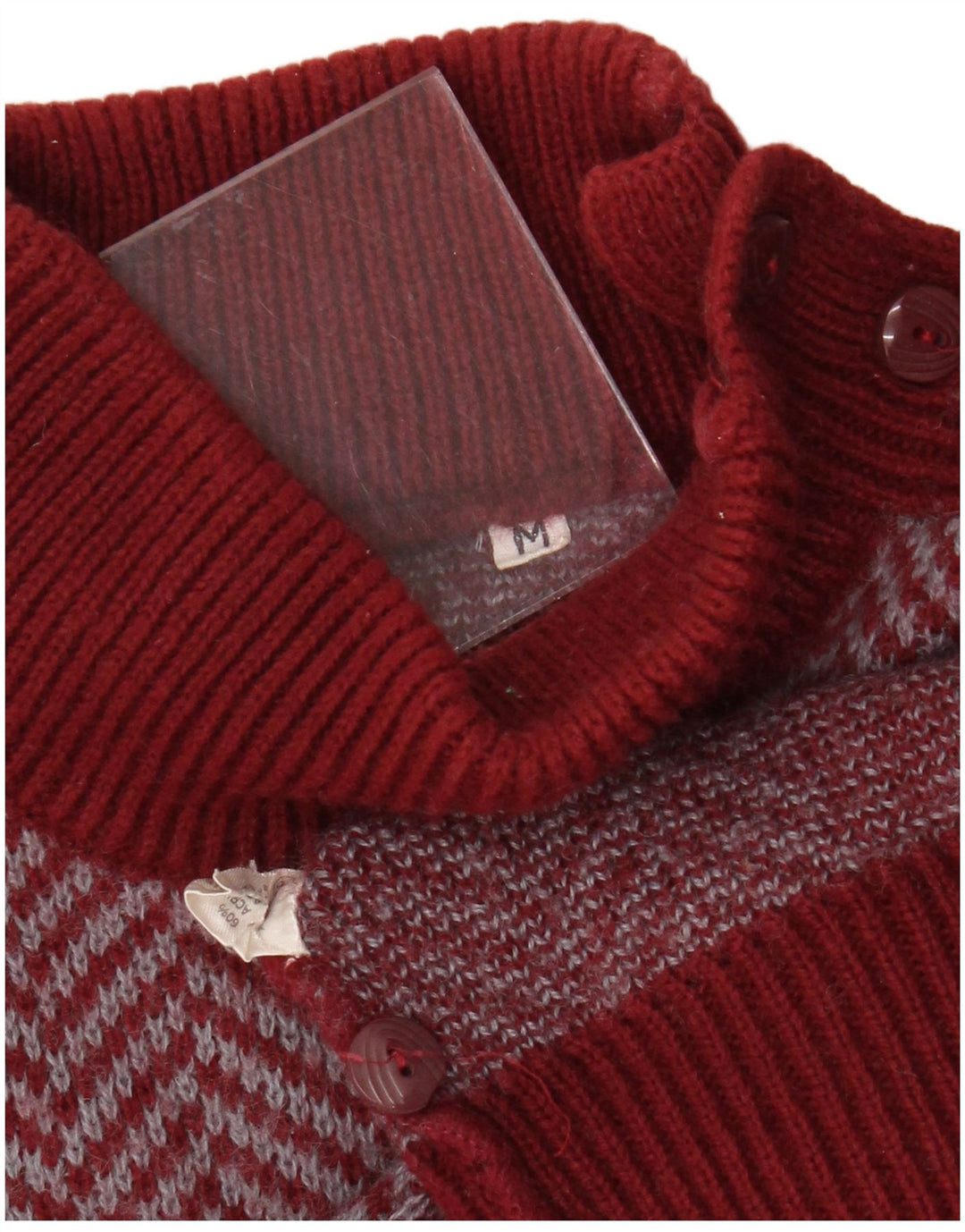 Vintage Womens Button Neck Jumper Sweater UK 12 Medium Red Acrylic
