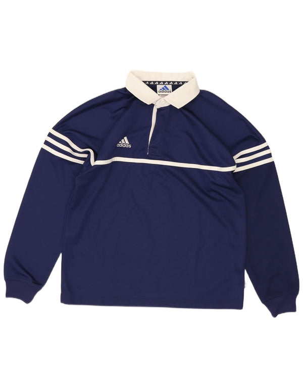 Adidas Boys Long Sleeve Rugby Polo Shirt 13-14 Years Navy Blue Colourblock